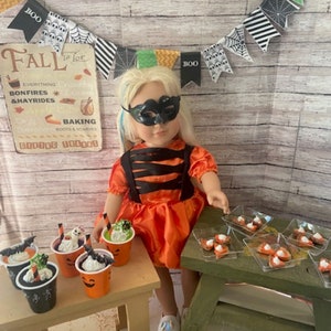18&quot; doll size Halloween goodies Faux Milkshake and Pumpkin Pie ready to party fits all 18&quot; dolls, American girl , My Life, Our Generation