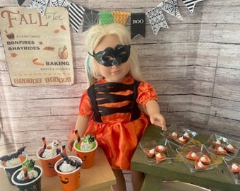 18" Doll Halloween Set: Faux Milkshake & Pumpkin Pie