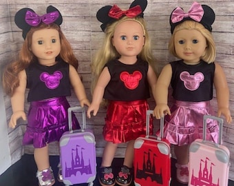18 "Puppe 3 Farben erhältlich American Girl Größe Urlaubsreise nach Disney Outfit, mit Stirnband, Schuhe, Koffer nehmen Sie mit auf das Abenteuer!