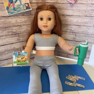 American Girl Doll Gymnastics Outfit: Blue Mat, Stanley Cup & Faux Snack