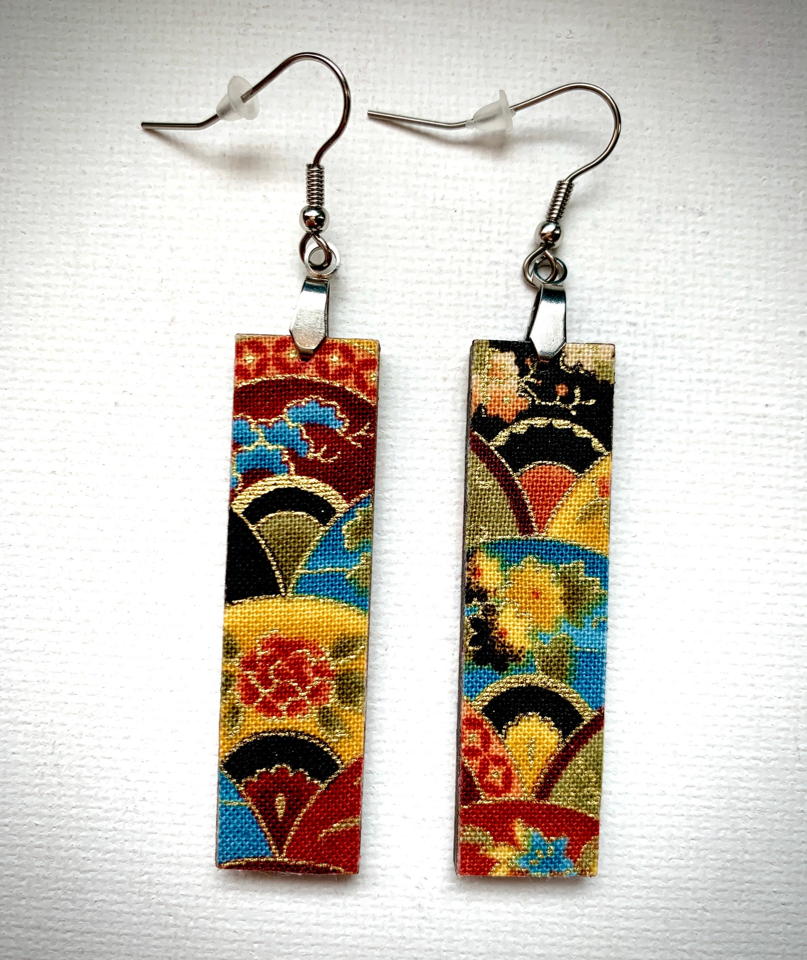 Colorful Kimono Earrings Real kimono fabric Etsy