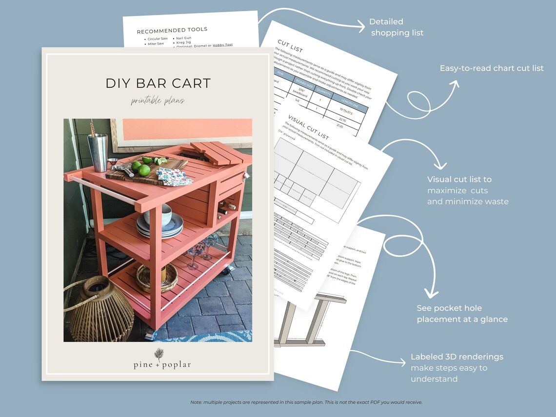 Bar Cart Plans Printable PDF Woodworking Plans Etsy