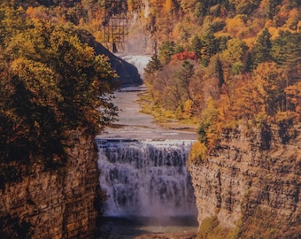 MAKE AN OFFER! Grand Canyon of the East; Letchworth State Park, New York, autumn colors, waterfall scene, canvas wall art