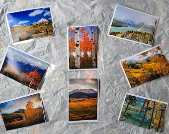 Fall Color Greeting Card set, 8 notecards to send or gift to your friends and family!  Handmade cards ready to frame and gift!