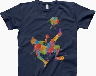 Colorful Soccer Player Shirt, Watercolor Soccer Art Tee, Soccer Lover Gift, Rainbow Soccer T-Shirt, Artistic Sports Shirt, Soccer Fan Gift