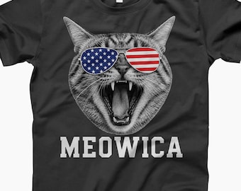 Funny Meowica Cat Shirt, USA Cat Graphic Tee, Patriotic Pet Lover Gift