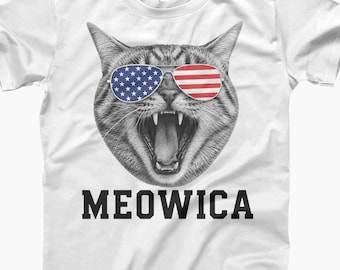 Meowica Cat Lover Shirt, Patriotic Cat Tee, Fourth of July Cat Gift