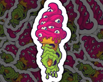 Zombie Hand Holding Ice Cream, Sticker, Zombie, Ice Cream Sticker, Zombie Hand, Creepy Cute, Horror Ice Cream, Zombie Art, Fun Zombie