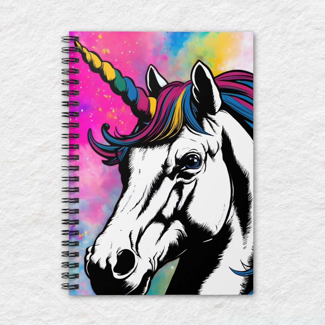 Retro Unicorn Color Splash Spiral Notebook, Ruled Line, Kids Notebook ...