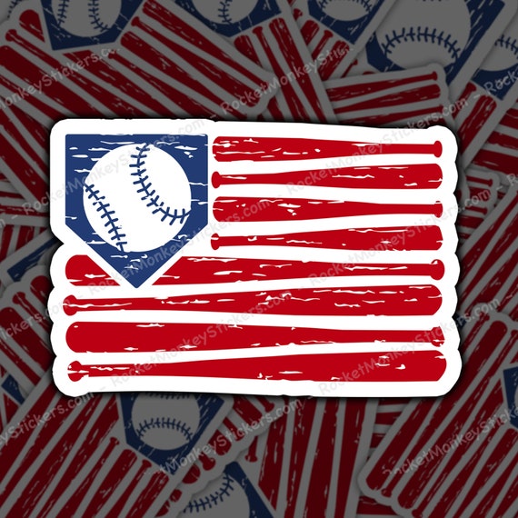 Baseball, Flag, Sticker, Baseball Sticker, Flag Sticker, Sports Sticker, Baseball Art, Patriotic Sticker, Sports Fan Gift, Baseball Decor
