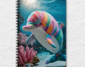 Dolphin in ocean stuffed animal spiral notebook, ruled line