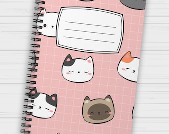 Cuaderno de gato lindo, diario de gato kawaii, cuaderno estético rosa, cuaderno de gato en espiral, diario de escritura lindo