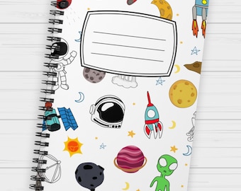 Space Theme Spiral Notebook, Cute Astronaut Notebook, Galaxy Journal for Kids, Rocket Planet Notebook