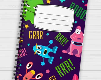 Cute Monster Spiral Notebook, Kids School Journal, Fun Cartoon Notebook for Writing