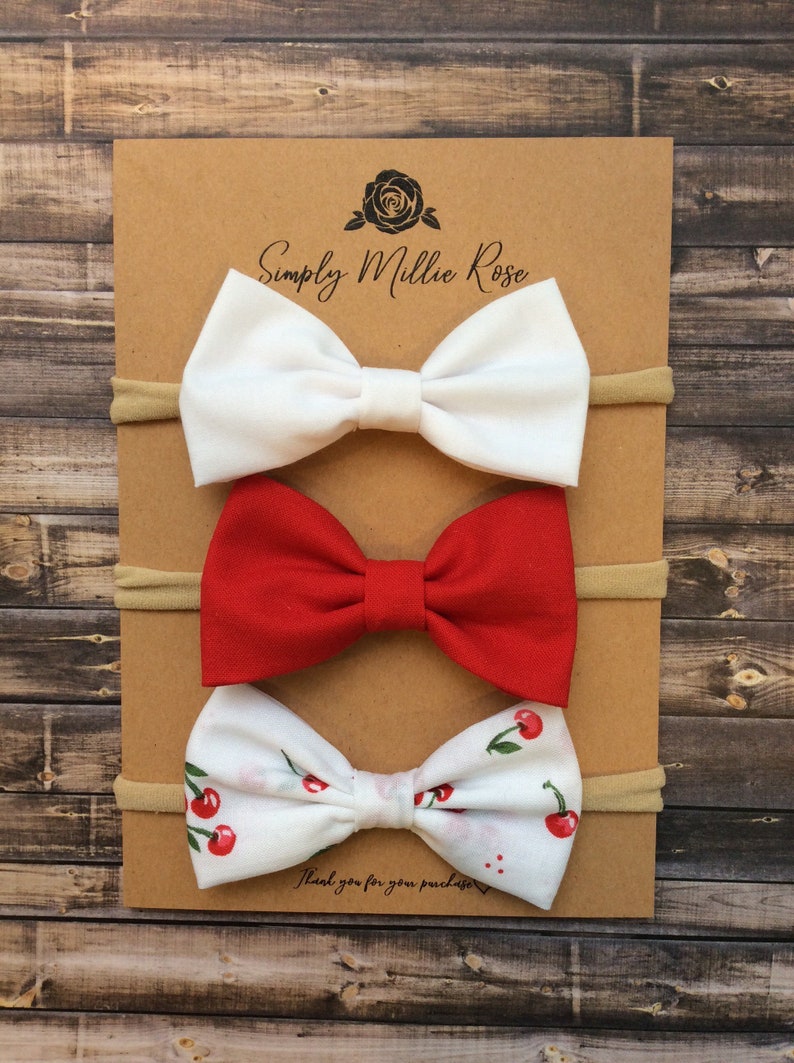 spring set of three baby baby headbands fabric bows hair girl red bow Cherry bundle pack clip,hair