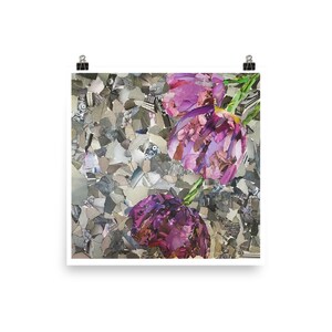 Byzantine Tulips Art Print – Recycled Paper Collage – Spring Floral Mosaic Wall Decor