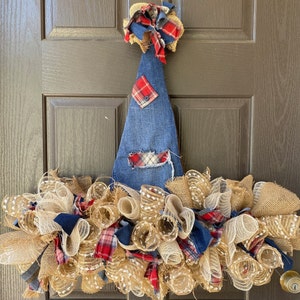 Plaid & Denim Scarecrow Hat Wreath