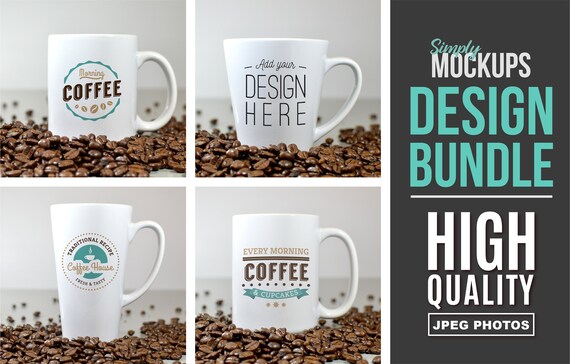 Coffee Mug Mockup Bundle With Coffee Beans Digital