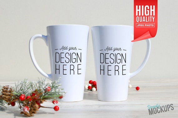 17oz Double Latte Coffee Mug Christmas Mockup Digital 17oz Double Latte Coffee Mug Christmas Mockup Digital