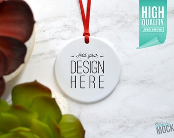 Download Free Round Porcelain Christmas Ornament, Christmas Mockup | Add your own image template - High quality digital download PSD Template