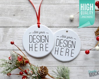 Download Christmas Ornament Mockup - double sided, round white porcelain ornament | Digital File