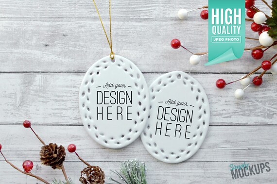 Oval Open Work Porcelain Christmas Ornament Christmas Mockup Double