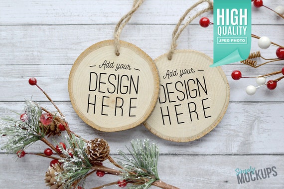 Round Wood Christmas Ornament Christmas Mockup Double Sided
