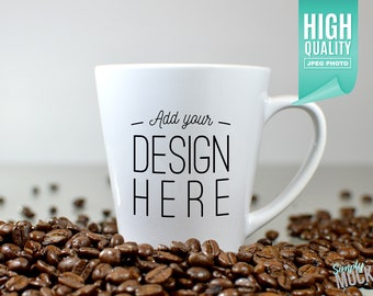 Download 12oz Latte Coffee Mug Mockup With Coffee Beans Digital File Free Psd Mockups PSD Mockup Templates