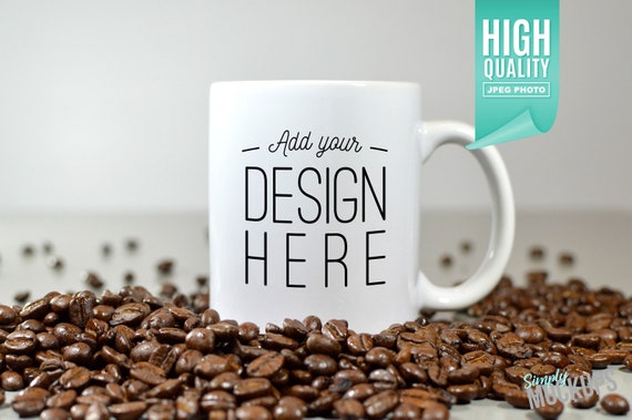 11oz Coffee Mug Mockup With Coffee Beans Digital 11oz Coffee Mug Mockup With Coffee Beans Digital