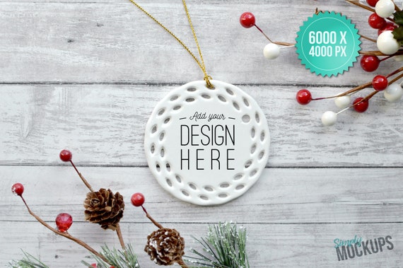 Round Open Work Porcelain Christmas Ornament Christmas Mockup Round Open Work Porcelain Christmas Ornament Christmas Mockup