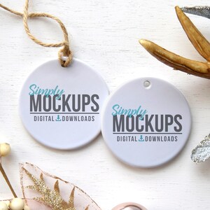 Round Double Sided Porcelain Christmas Ornament, Christmas Mockup | Twine - Add your own template - High quality digital download
