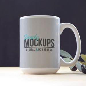 15 oz Coffee Mug Mockup With Dark Background & Olive Branch | Digital File - PSD Smart Object