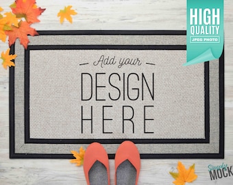 Fall - Sublimation Doormat Mockup and Yellow & Orange leaves | Digital File