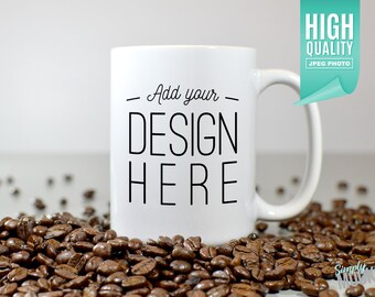 15oz Coffee Mug Mockup With Coffee Beans | Digital File