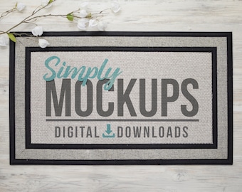 Simple Sublimation Doormat Mockup With White Flowers | Digital File