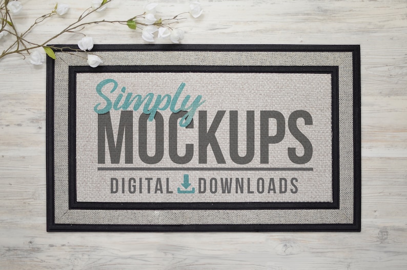Simple Sublimation Doormat Mockup With White Flowers Digital Etsy