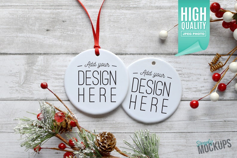 Download Christmas Ornament Mockup double sided round white | Etsy