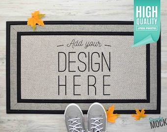 Fall - Sublimation Doormat Mockup and Yellow & Orange leaves | Digital File