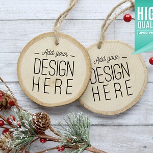 Round Wood Christmas Ornament, Christmas Mockup Double Sided | Add your own image template - High quality digital download
