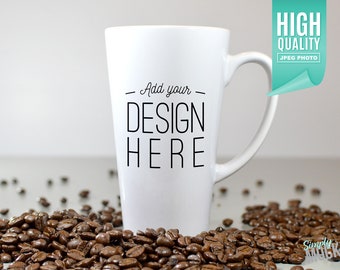17oz Tall Latte Coffee Mug Mockup With Coffee Beans | Digital File