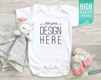 Baby Bodysuit Mockup - Blank white short sleeve one piece | Digital File Download