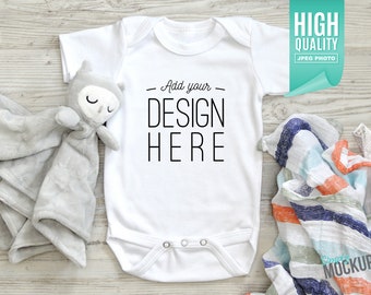 Baby Bodysuit Mockup - Blank white short sleeve one piece | Digital File Download