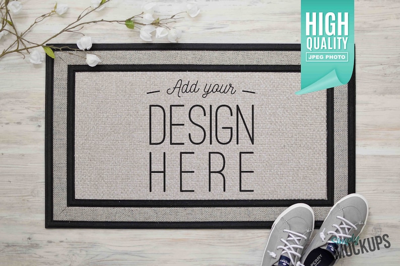 Simple Sublimation Doormat Mockup With Gray Shoes and White Etsy