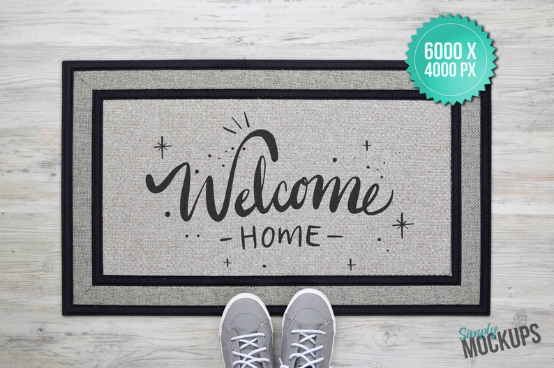 Digital File Simple Sublimation Doormat Mockup with gray shoes