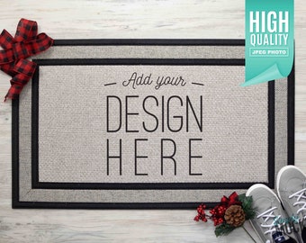 Christmas - Sublimation Doormat Mockup and Buffalo Plaid Ribbon | Digital File