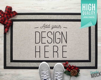 Christmas - Sublimation Doormat Mockup and Buffalo Plaid Ribbon | Digital File