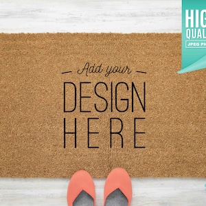 Coir Doormat Mockup with Teal Shoes | Digital File