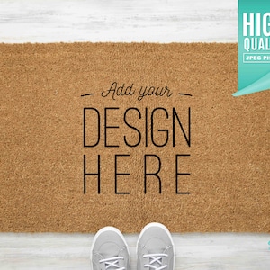 Coir Doormat Mockup with Gray Shoes | Digital File