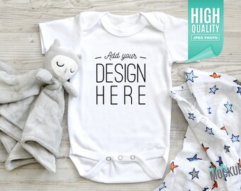 Baby Bodysuit Mockup - Blank white short sleeve one piece | Digital File Download