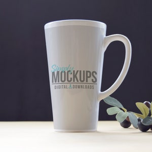 17 oz Latte Coffee Mug Mockup With Dark Background & Olive Branch | Digital File - PSD Smart Object